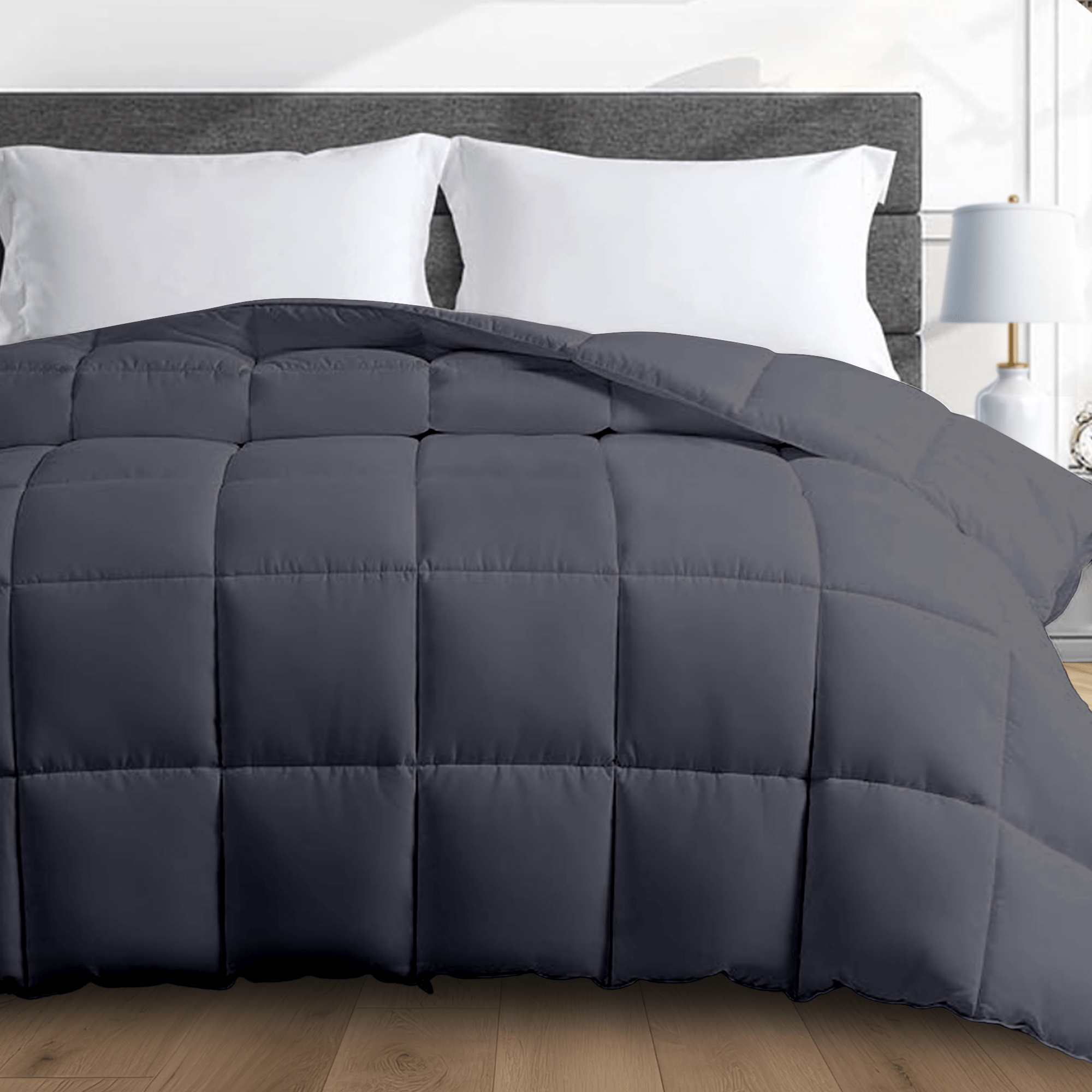 Grey Weighted Comforter - HomeSmart Products with 3 times more fill than regular weighted blanket
